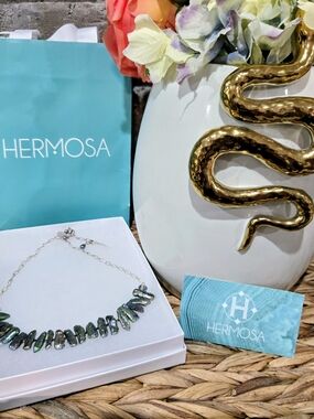 Hermosa Peacock Biwa Pearl Spiked Statement Necklace Iridescent Blue Green NEW